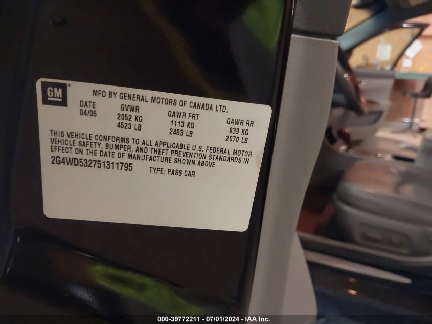 2005 Buick Lacrosse Cxl VIN: 2G4WD532751311795 Lot: 39772211