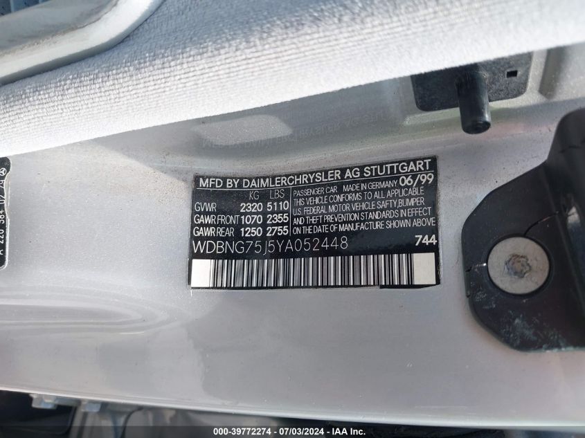 WDBNG75J5YA052448 2000 Mercedes-Benz S 500