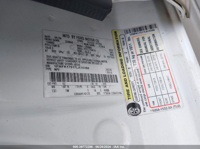 2007 Ford Expedition El Eddie Bauer VIN: 1FMFK17517LA10388 Lot: 39772286