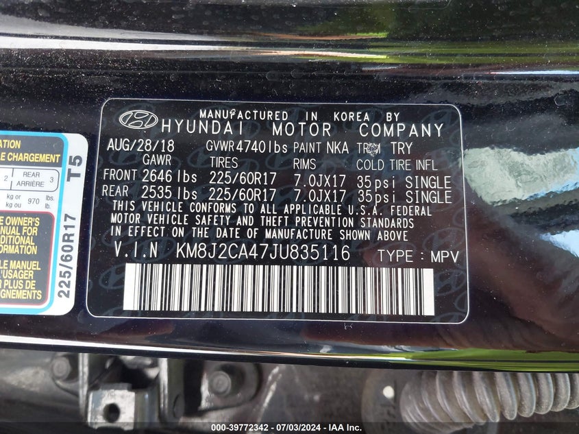 2018 HYUNDAI TUCSON SE - KM8J2CA47JU835116