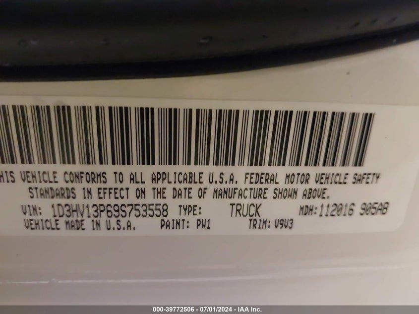 2009 Dodge Ram 1500 Slt/Sport/Trx VIN: 1D3HV13P69S753558 Lot: 39772506