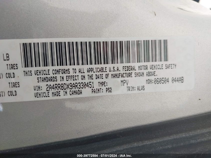 2010 Chrysler Town & Country Touring Plus VIN: 2A4RR8DX9AR330451 Lot: 39772584