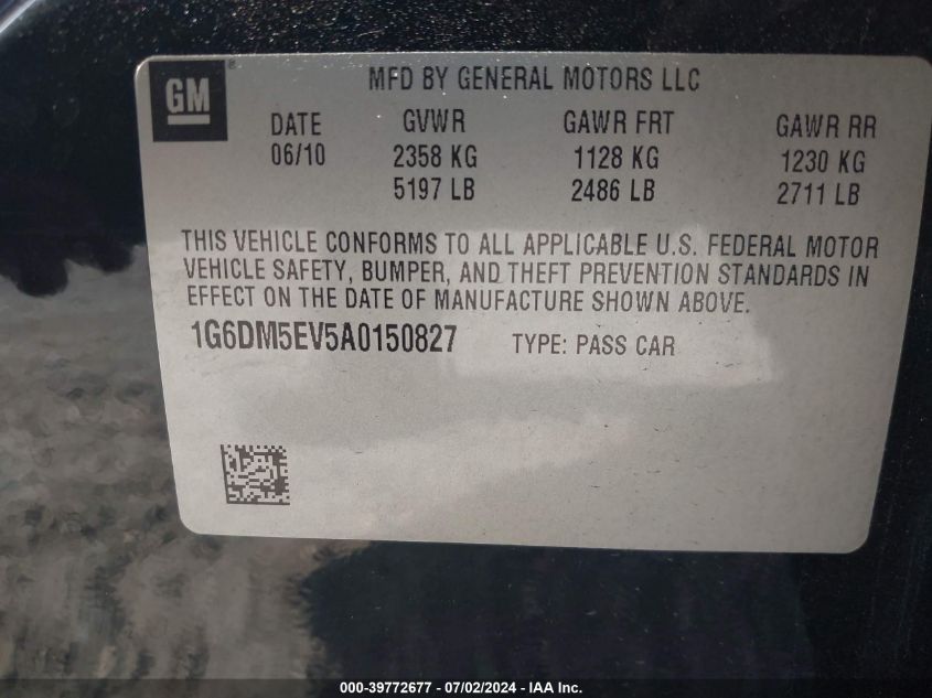 2010 Cadillac Cts Performance Collection VIN: 1G6DM5EV5A0150827 Lot: 39772677