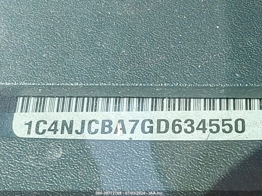 2016 Jeep Compass Sport Se VIN: 1C4NJCBA7GD634550 Lot: 39772769
