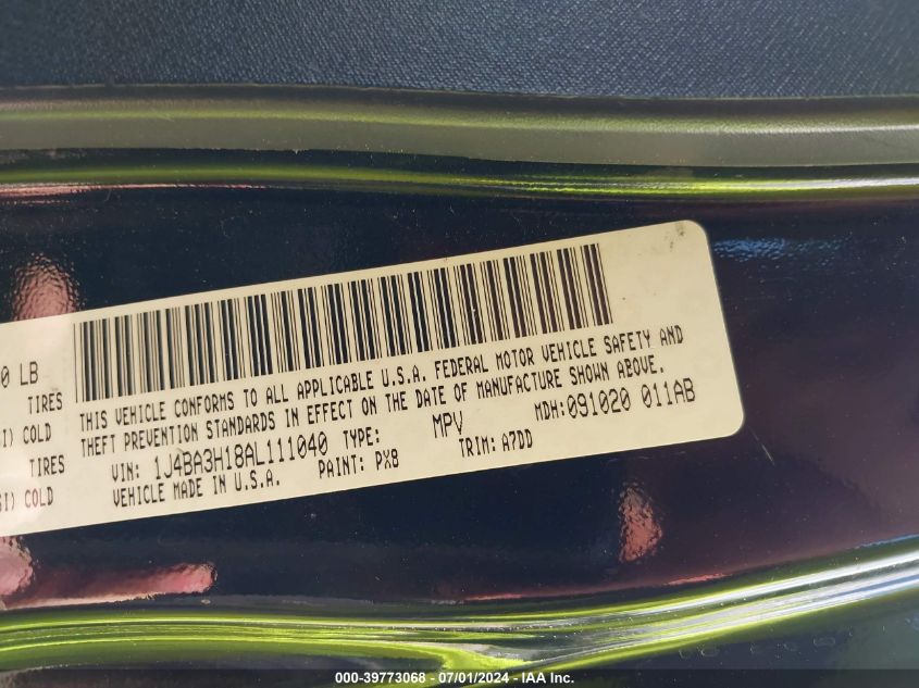 2010 Jeep Wrangler Unlimited Sport VIN: 1J4BA3H18AL111040 Lot: 39773068