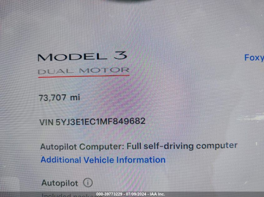 2021 Tesla Model 3 Performance Dual Motor All-Wheel Drive VIN: 5YJ3E1EC1MF849682 Lot: 39773229