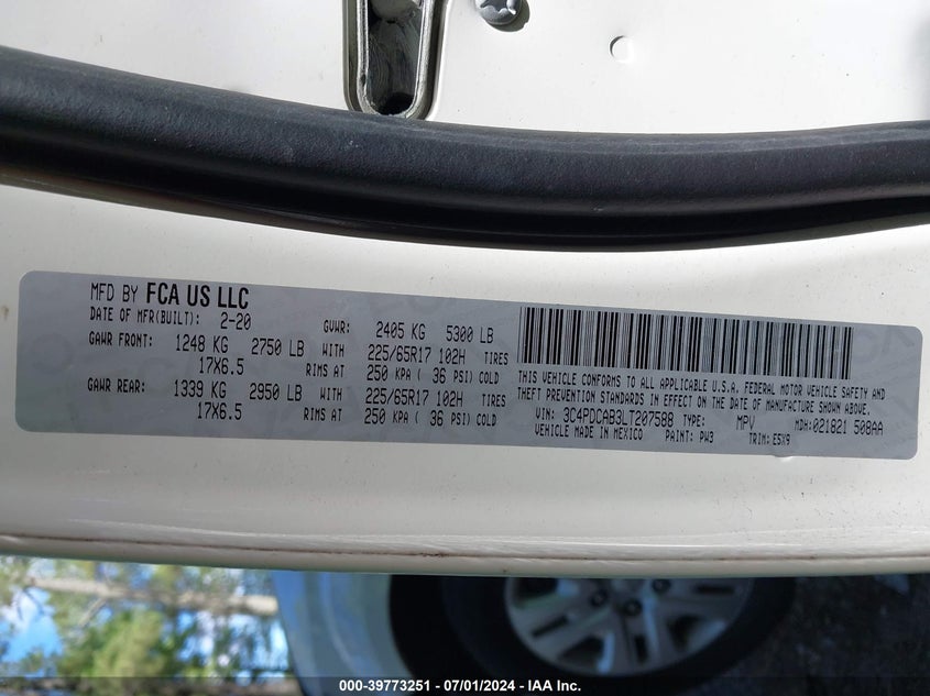 2020 DODGE JOURNEY SE VALUE - 3C4PDCAB3LT207588