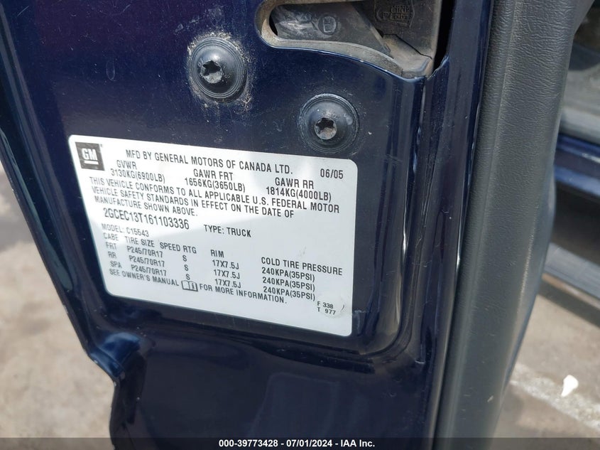 2006 Chevrolet Silverado 1500 Lt1 VIN: 2GCEC13T161103336 Lot: 39773428