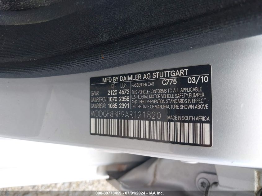 2010 Mercedes-Benz C-Class C 300 Sport/Luxury 4Matic VIN: WDDGF8BB9AR121820 Lot: 39773459