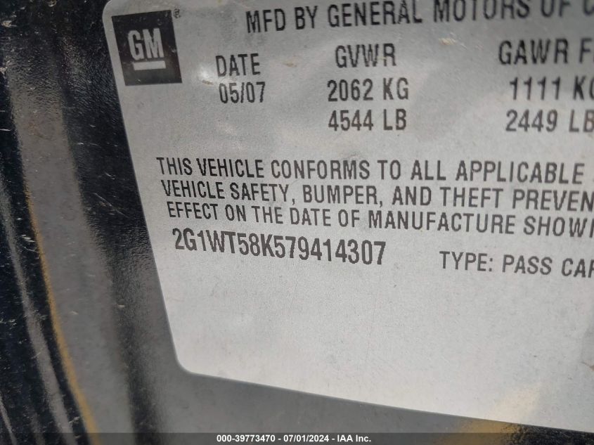2007 Chevrolet Impala Lt VIN: 2G1WT58K579414307 Lot: 39773470