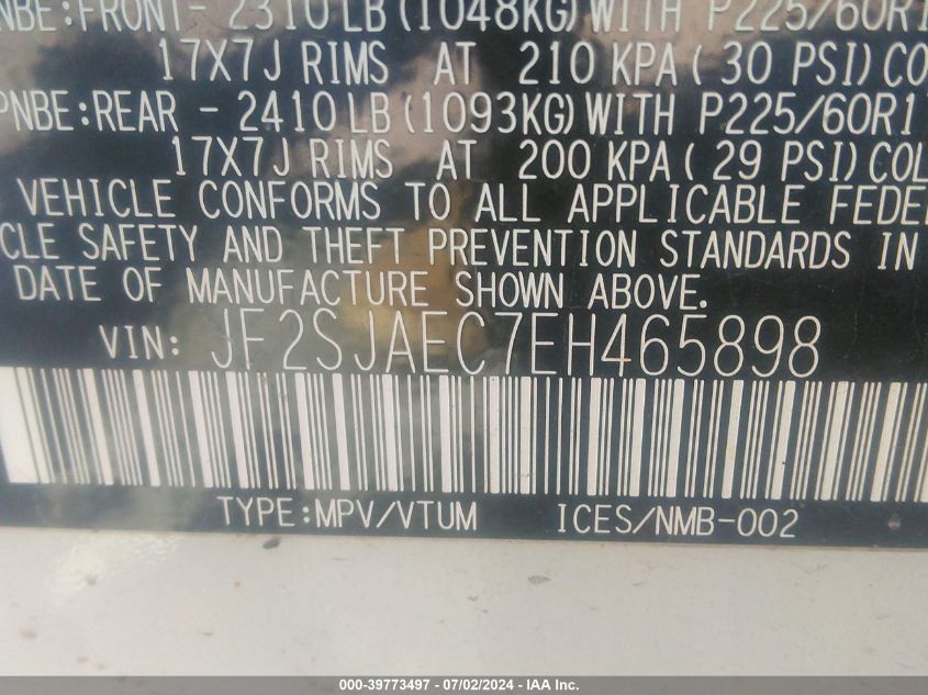 2014 Subaru Forester 2.5I Premium VIN: JF2SJAEC7EH465898 Lot: 39773497