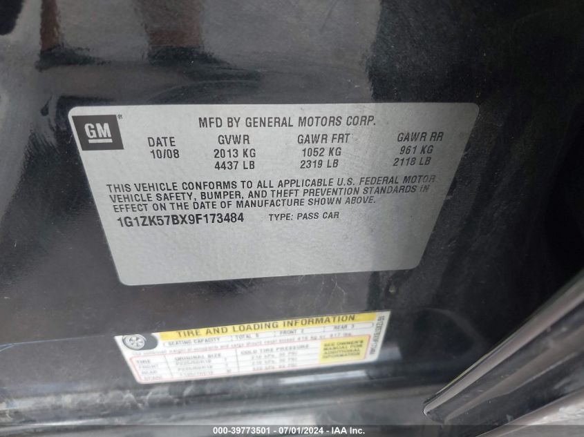 2009 Chevrolet Malibu Ltz VIN: 1G1ZK57BX9F173484 Lot: 39773501