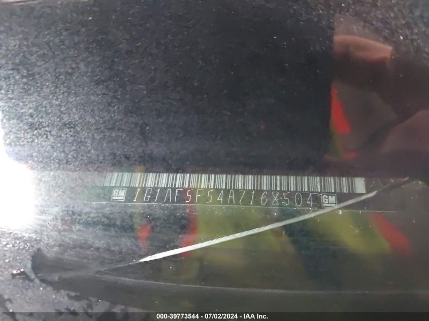 2010 Chevrolet Cobalt 2Lt VIN: 1G1AF5F54A7168504 Lot: 39773544