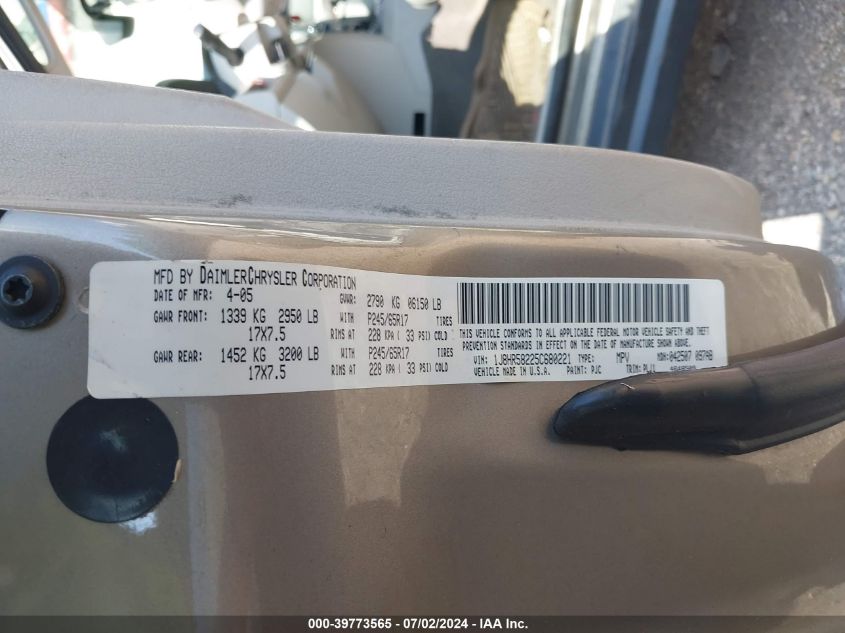 2005 Jeep Grand Cherokee Limited VIN: 1J8HR58225C680221 Lot: 39773565