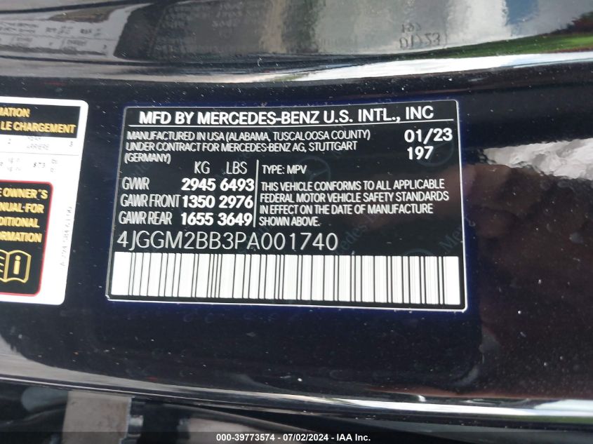 4JGGM2BB3PA001740 2023 Mercedes-Benz Eqe 350+ Suv