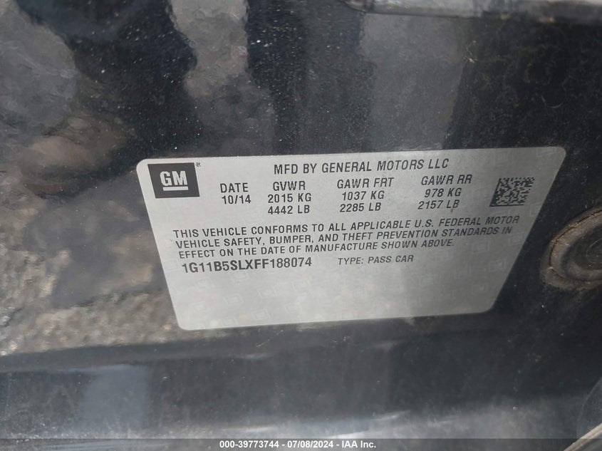 2015 Chevrolet Malibu Ls VIN: 1G11B5SLXFF188074 Lot: 39773744