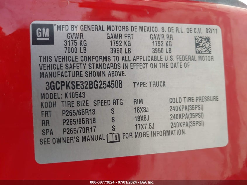 2011 Chevrolet Silverado 1500 Lt VIN: 3GCPKSE32BG254508 Lot: 39773824