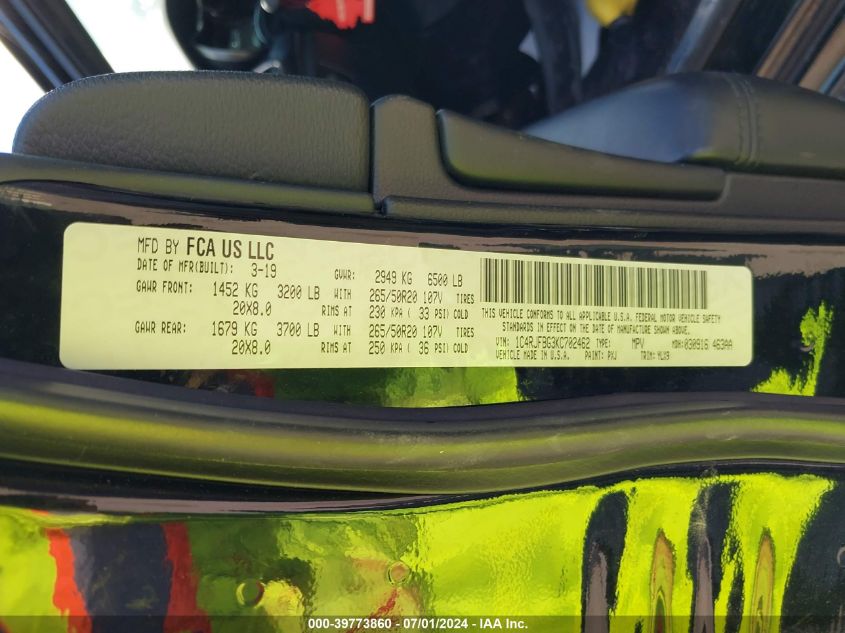 2019 Jeep Grand Cherokee Limited X 4X4 VIN: 1C4RJFBG3KC702462 Lot: 39773860