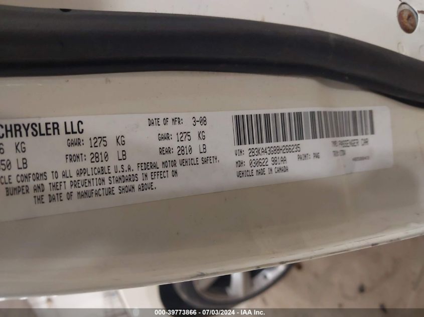 2008 Dodge Charger VIN: 2B3KA43G88H266235 Lot: 39773866