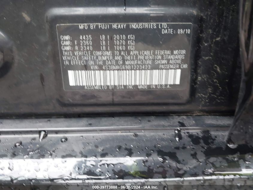 2011 Subaru Legacy 2.5I Premium VIN: 4S3BMAG69B1223423 Lot: 39773888