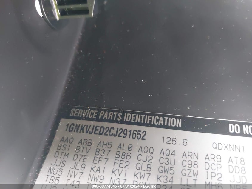 2012 Chevrolet Traverse 2Lt VIN: 1GNKVJED2CJ291652 Lot: 39774045