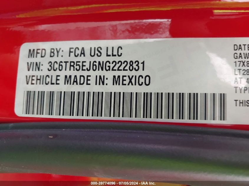 2022 Ram 2500 Power Wagon 4X4 6'4 Box VIN: 3C6TR5EJ6NG222831 Lot: 39774096