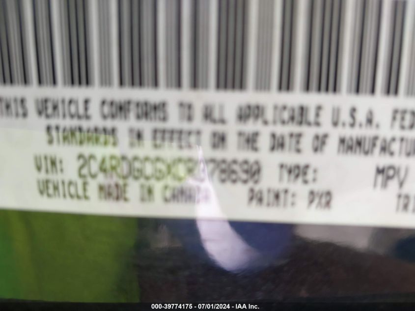 2012 Dodge Grand Caravan Sxt VIN: 2C4RDGCGXCR378690 Lot: 39774175