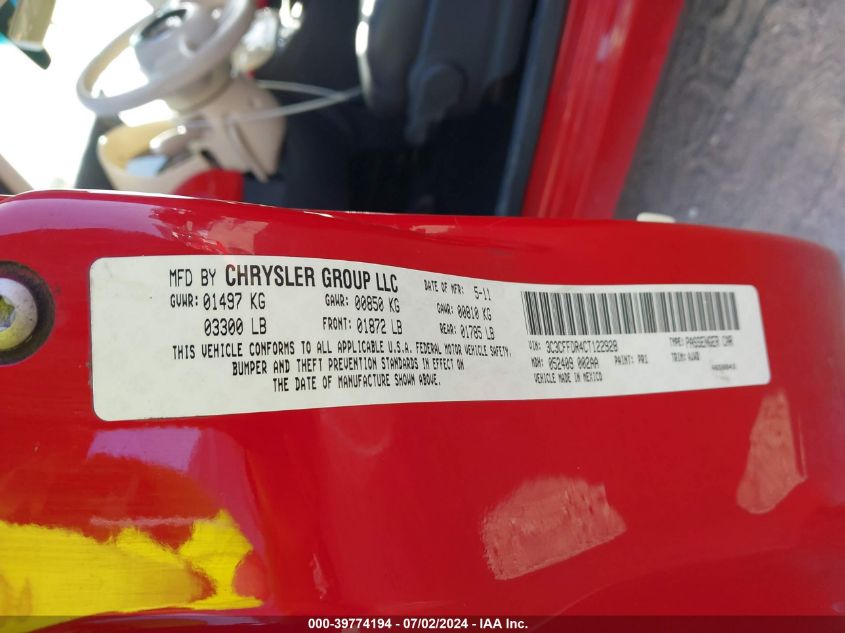 2012 Fiat 500C Pop VIN: 3C3CFFDR4CT122928 Lot: 39774194