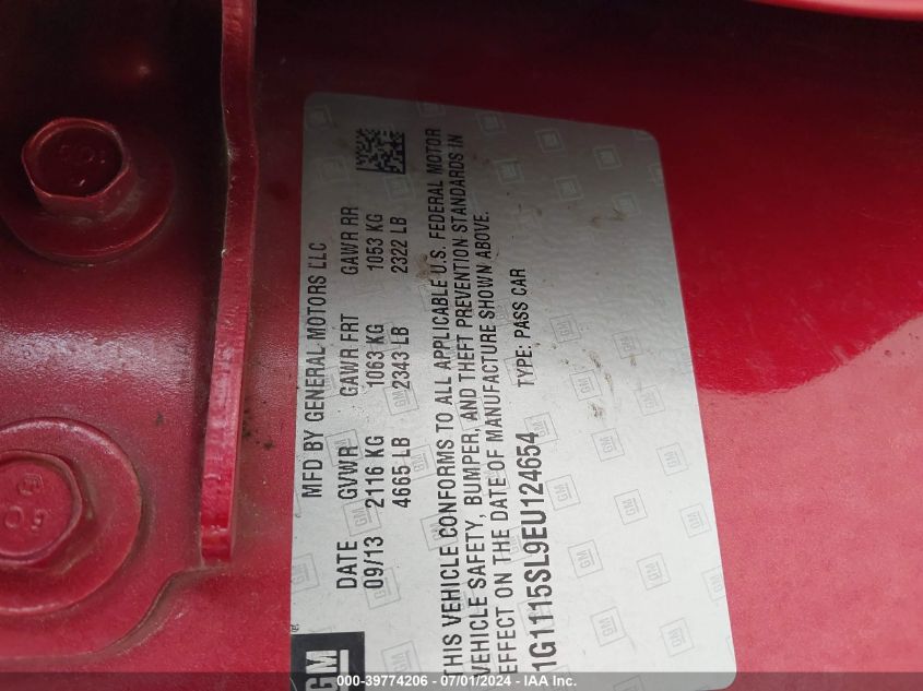 2014 Chevrolet Impala 1Lt VIN: 1G1115SL9EU124654 Lot: 39774206