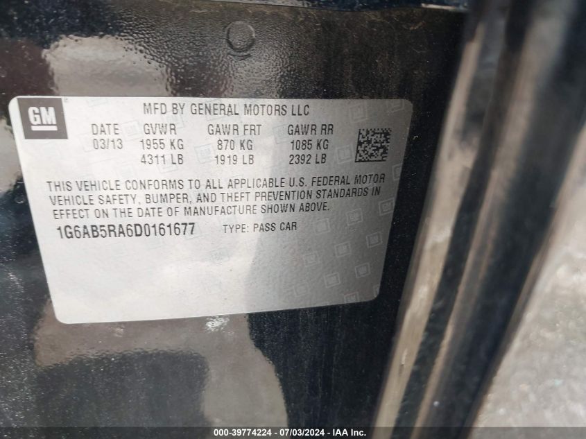 2013 Cadillac Ats Luxury VIN: 1G6AB5RA6D0161677 Lot: 39774224