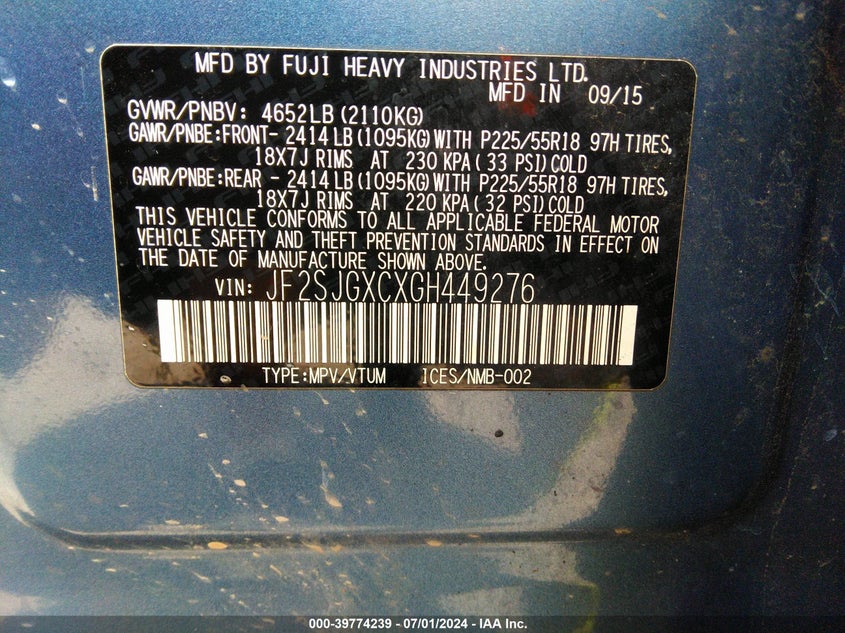 2016 SUBARU FORESTER 2.0XT TOURING - JF2SJGXCXGH449276