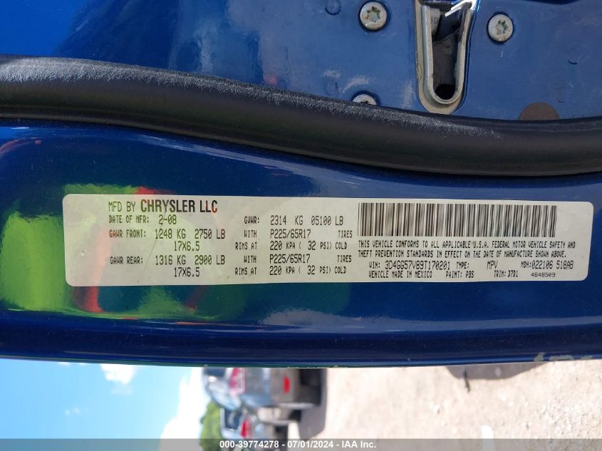 2009 Dodge Journey Sxt VIN: 3D4GG57V89T170201 Lot: 39774278