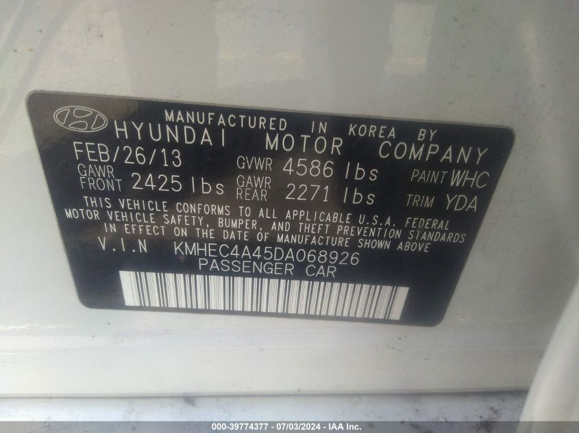 KMHEC4A45DA068926 2013 Hyundai Sonata Hybrid Limited