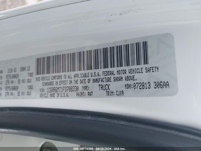 2015 Ram 1500 Sport VIN: 1C6RR6MT1FS788330 Lot: 39774385