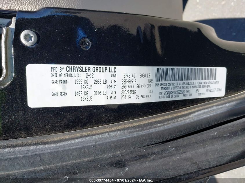 2012 Dodge Grand Caravan Se/Avp VIN: 2C4RDGBG5CR265926 Lot: 39774434