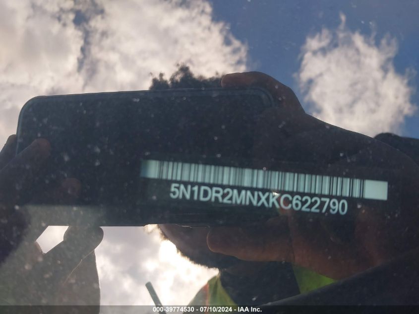 2019 Nissan Pathfinder Sv VIN: 5N1DR2MNXKC622790 Lot: 39774530