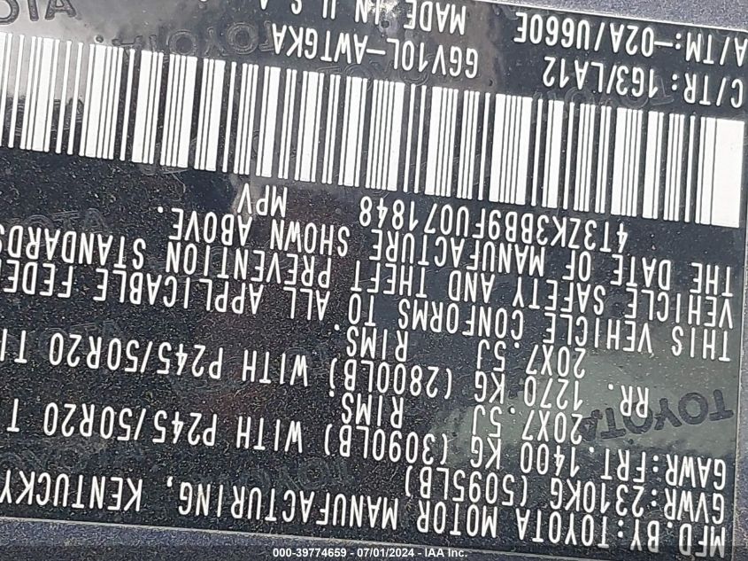 2015 Toyota Venza Xle V6 VIN: 4T3ZK3BB9FU071848 Lot: 39774659