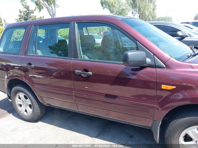 2007 Honda Pilot Lx VIN: 2HKYF18127H530407 Lot: 39774807