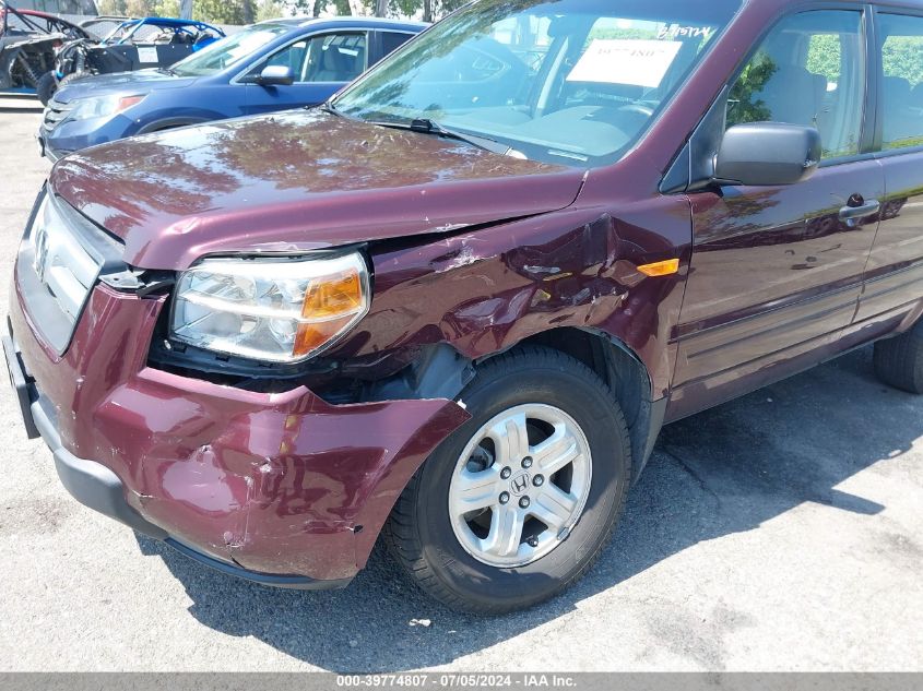 2007 Honda Pilot Lx VIN: 2HKYF18127H530407 Lot: 39774807