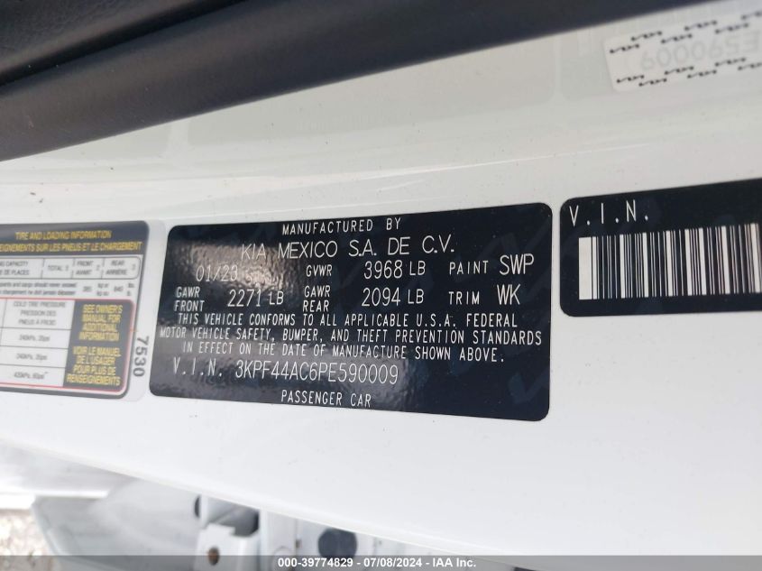 2023 Kia Forte Gt VIN: 3KPF44AC6PE590009 Lot: 39774829