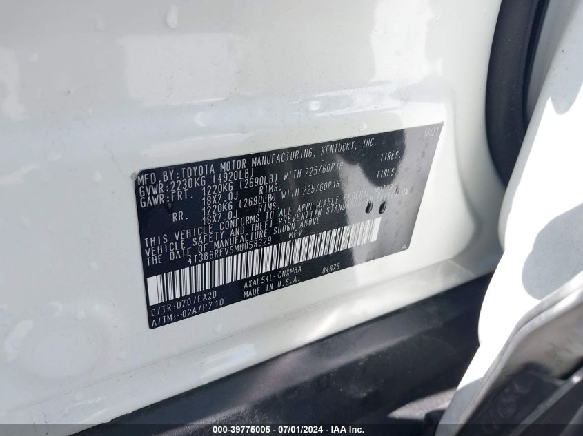 VIN 4T3B6RFV5MU058329 2021 TOYOTA RAV4 HYBRID XLE PREMIUM