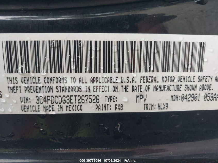 2014 Dodge Journey Limited VIN: 3C4PDCDG3ET267526 Lot: 39775096