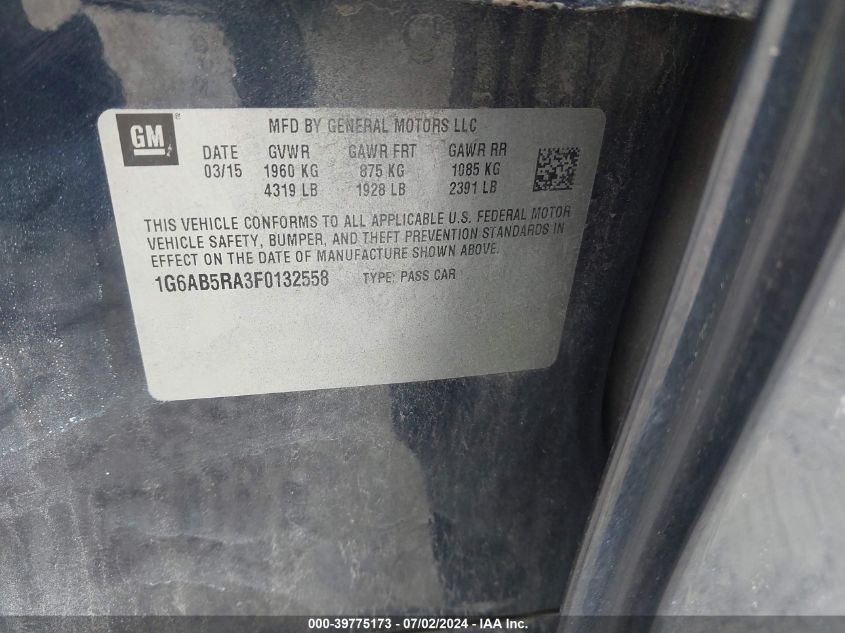 2015 Cadillac Ats Luxury VIN: 1G6AB5RA3F0132558 Lot: 39775173