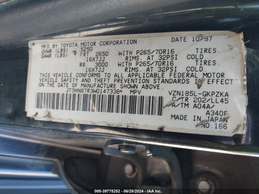 1998 Toyota 4Runner Sr5 V6 Limited VIN: JT3HN87R3W0147336 Lot: 39775252