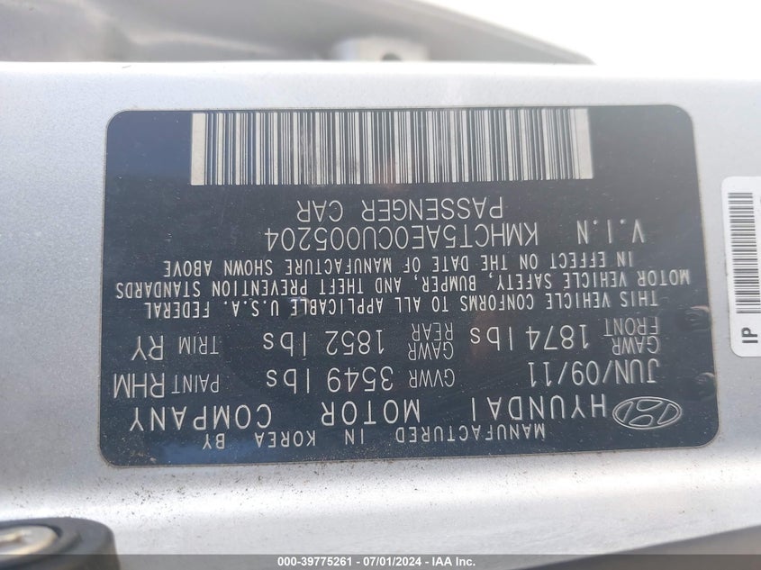 2012 Hyundai Accent Gs VIN: KMHCT5AE0CU005204 Lot: 39775261