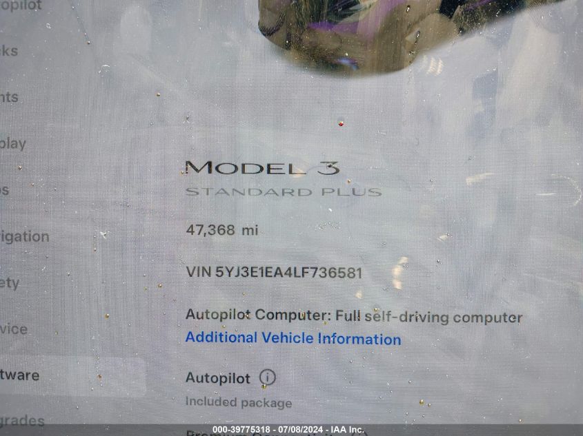 2020 Tesla Model 3 Standard Range Plus Rear-Wheel Drive/Standard Range Rear-Wheel Drive VIN: 5YJ3E1EA4LF736581 Lot: 39775318