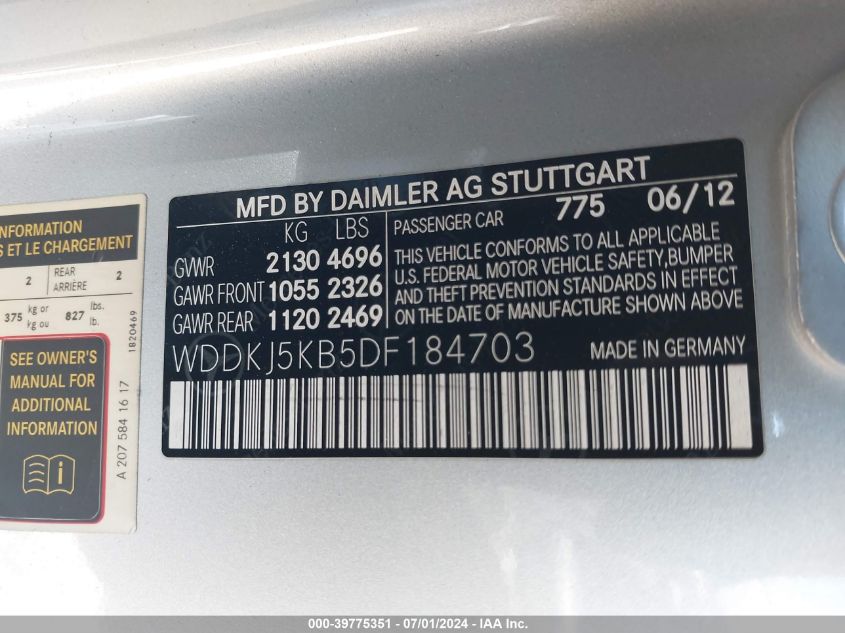 WDDKJ5KB5DF184703 2013 Mercedes-Benz E 350