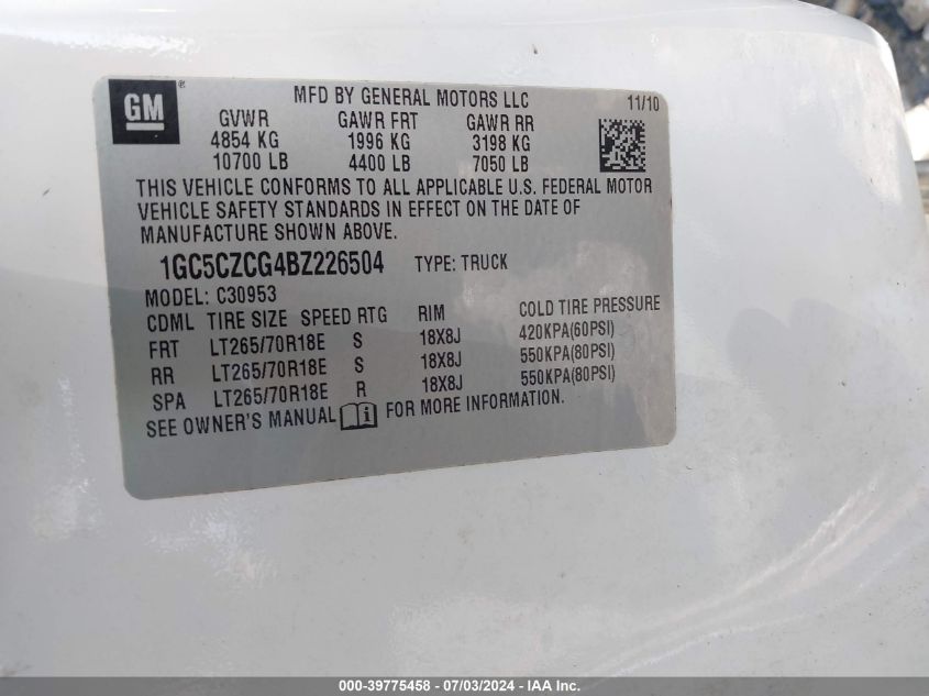 2011 Chevrolet Silverado 3500Hd Work Truck VIN: 1GC5CZCG4BZ226504 Lot: 39775458