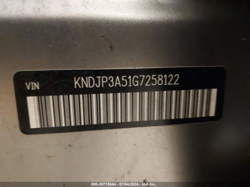 2016 Kia Soul + VIN: KNDJP3A51G7258122 Lot: 39775544