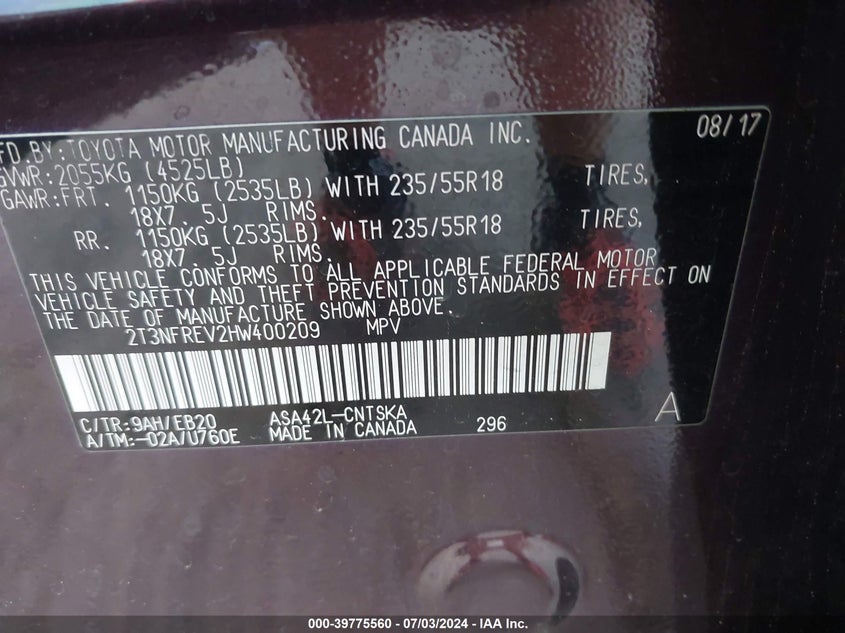 2017 TOYOTA RAV4 SE - 2T3NFREV2HW400209